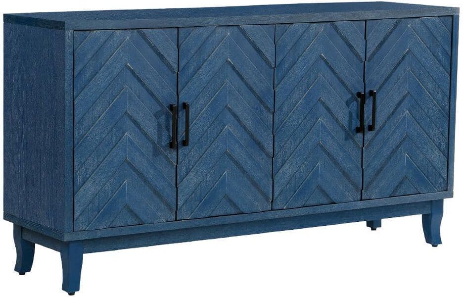 59.8 in. W x 15.6 in. D x 32.3 in. H Bathroom Blue Linen Cabinet