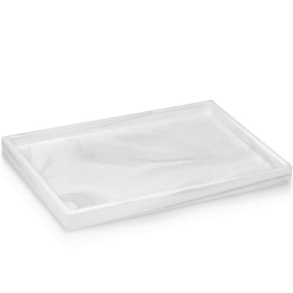 Dracelo Large Size Rectangle Vanity Tray Bathroom Organizer in Marble White