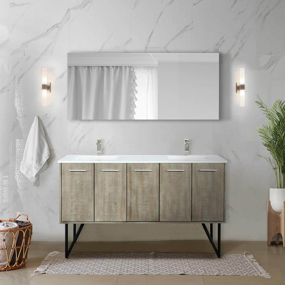 Lexora Lancy 60 in W x 20 in D Rustic Acacia Double Bath Vanity and Cultured Marble Top