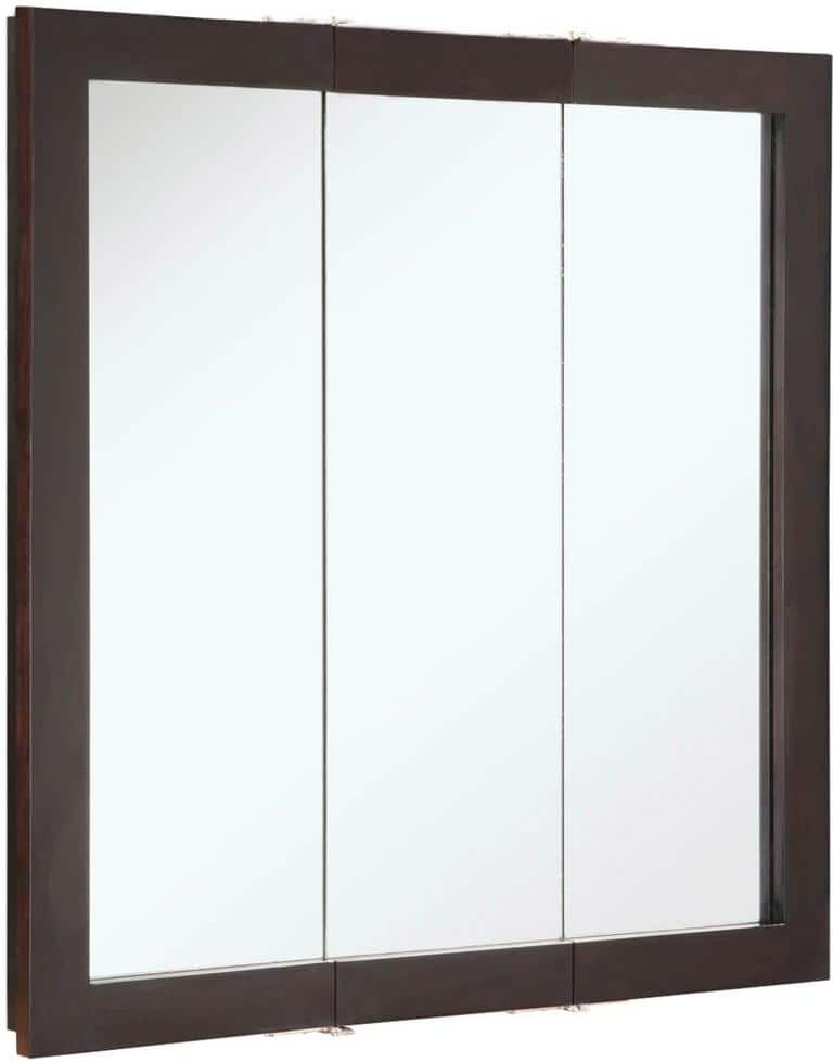 Design House Ventura 30 in. W x 30 in. H x 6 in. D Framed Tri-View Surface-Mount Bathroom Medicine Cabinet in Espresso