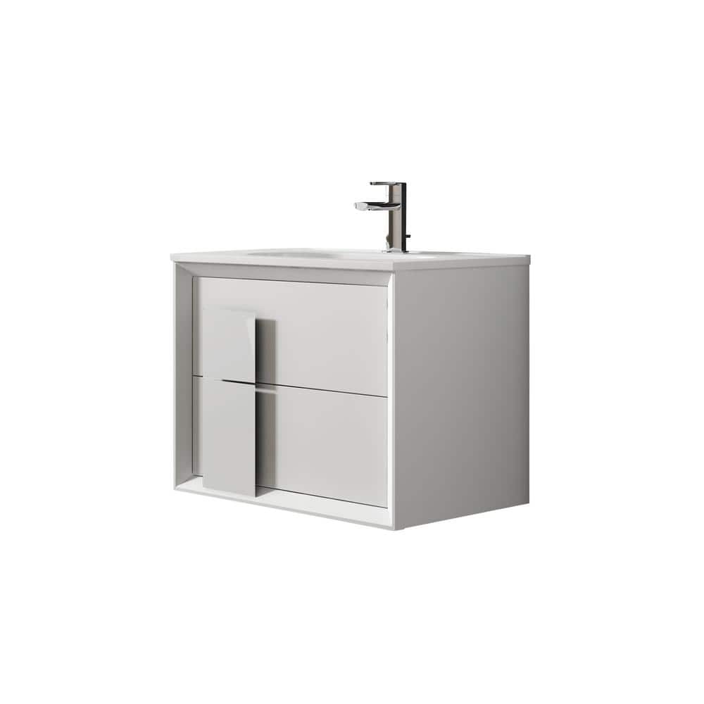LUCENA BATH Decor Cristal 32 in. W x 18 in. D Bath Vanity in White with Ceramic Vanity Top in White with White Basin and Sink
