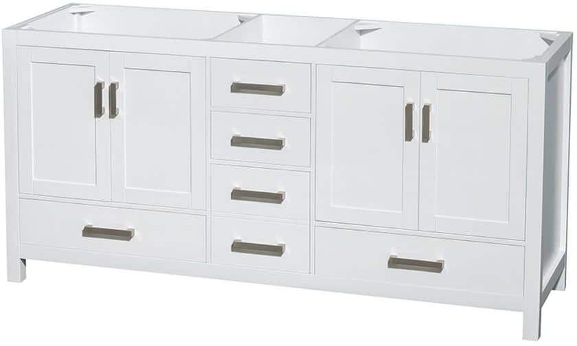 Wyndham Collection Sheffield 70.75 in. W x 21.5 in. D x 34.25 in. H Double Bath Vanity Cabinet without Top in White