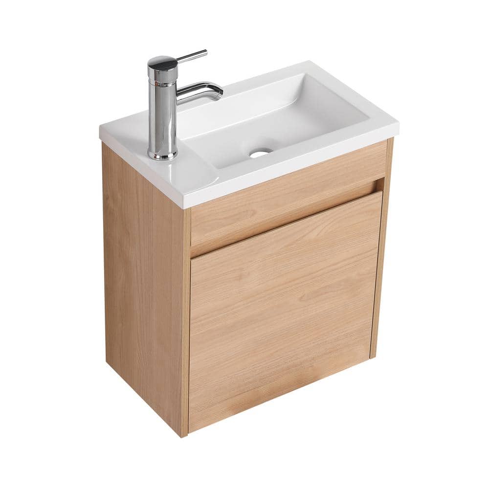 Tileon V2 17 in. W x 10 in. D x 19 in . H Floating Bath Vanity in Light Teak with White Gel Top and Sink