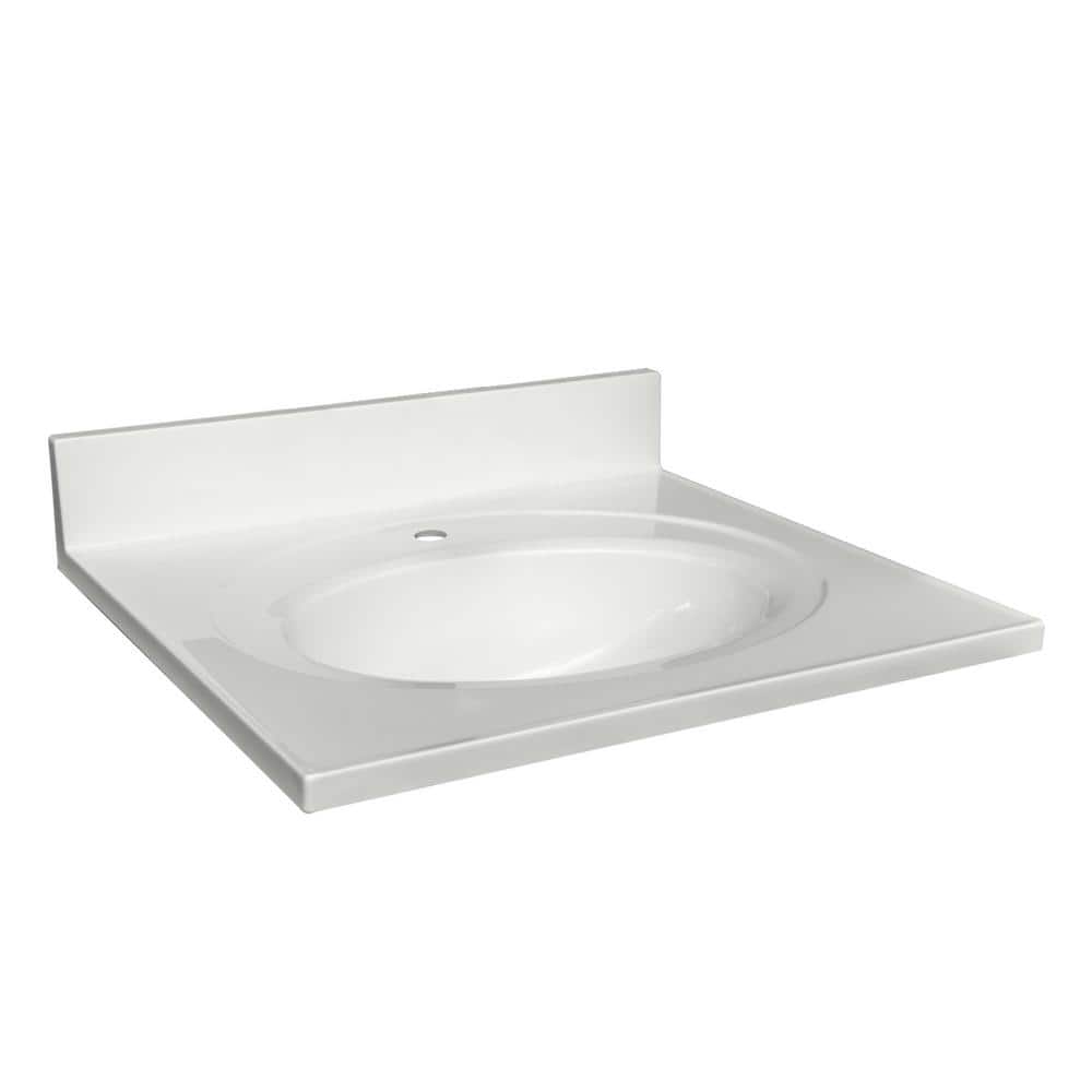 Design House 25 in. Single Faucet Hole Cultured Marble Vanity Top in Solid White with Solid White Basin