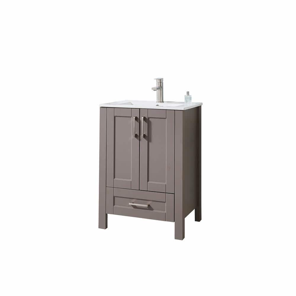 VC CUCINE 24 in. W x 18 in. D x 32in. H Free-standing Single Bathroom Vanity in Gray with White Ceramic Top with Single White Sink