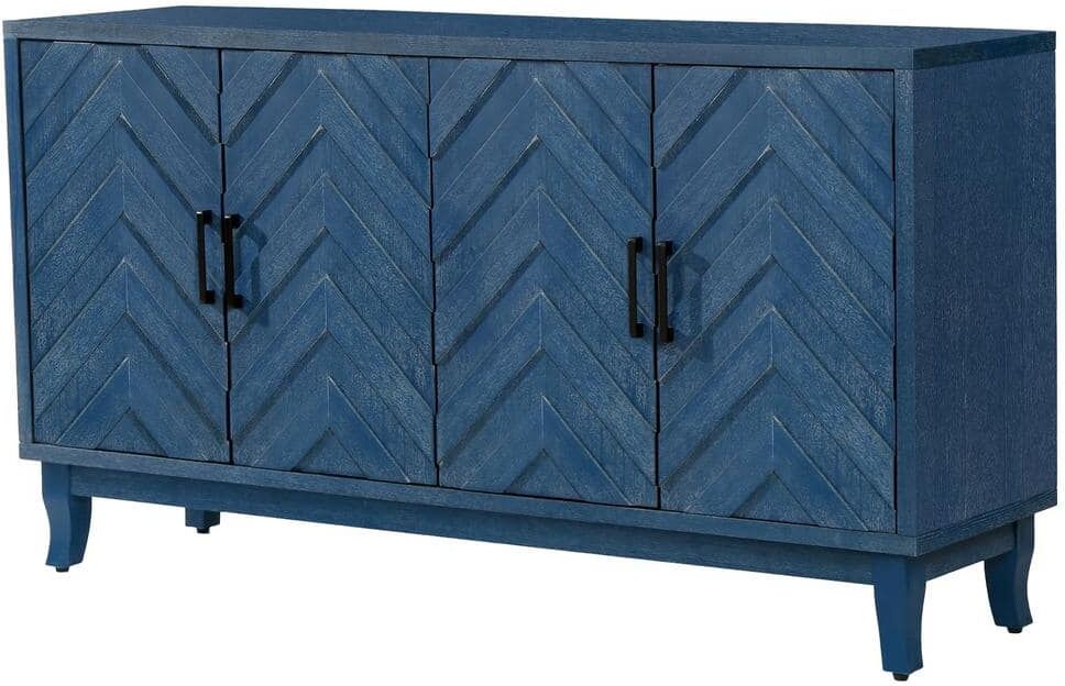 59.80 in. W x 15.60 in. D x 32.30 in. H Antique Navy Blue Linen Cabinet with 4-Doors