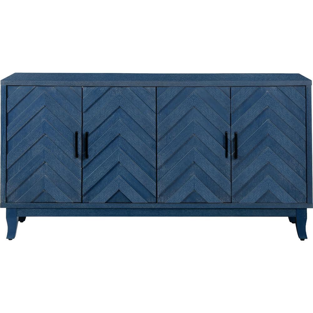 59.80 in. W x 15.60 in. D x 32.30 in. H Antique Navy Blue Linen Cabinet with 4 Door Wooden