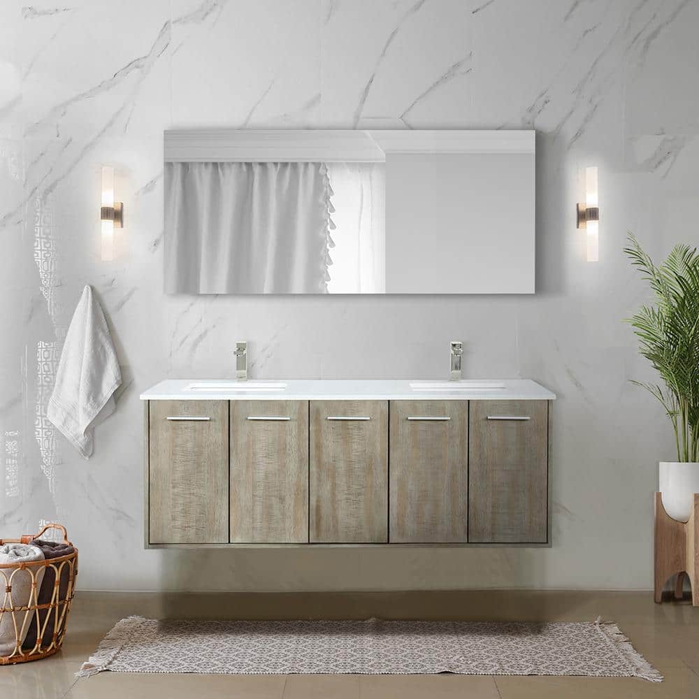 Lexora Fairbanks 60 in W x 20 in D Rustic Acacia Double Bath Vanity and Cultured Marble Top