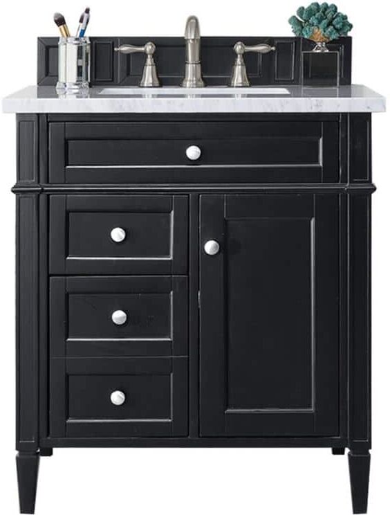 James Martin Vanities Brittany 30.0 in. W x 23.5 in. D x 34 in. H Bathroom Vanity in Black Onyx with White Zeus Quartz Top