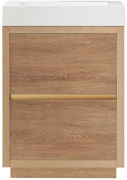 ROSWELL Palencia 24 in. W x 20 in. D x 33.9 in. H Bath Vanity in North American Oak with White Composite Integral Sink and Top