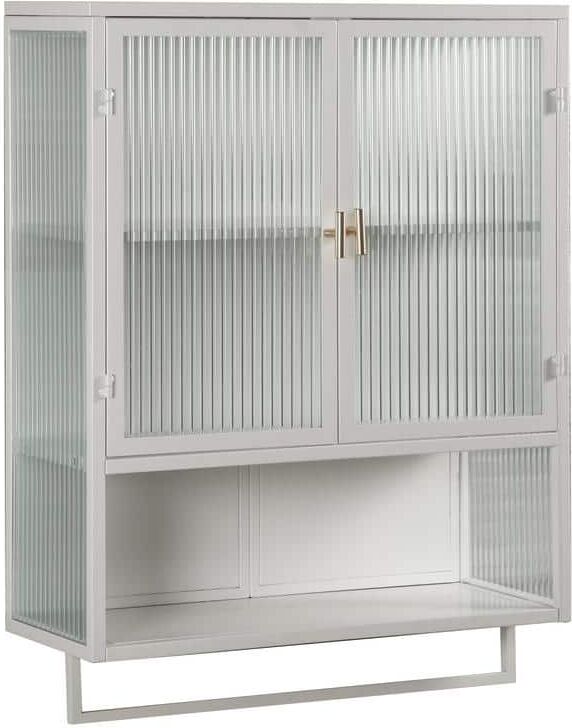 23.62 in. W x 9.06 in. D x 30.71 in. H Bathroom Storage Wall Cabinet with Open Shelf and Towel Rack in White