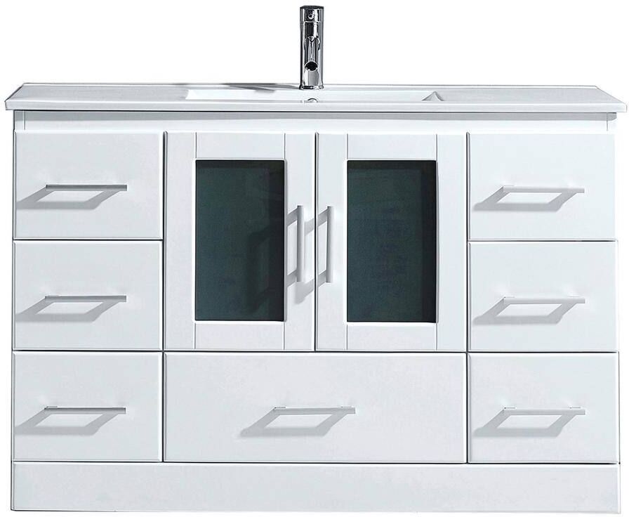 Virtu USA Zola 48 in. W Bath Vanity in White with Ceramic Vanity Top in Slim White Ceramic with Square Basin