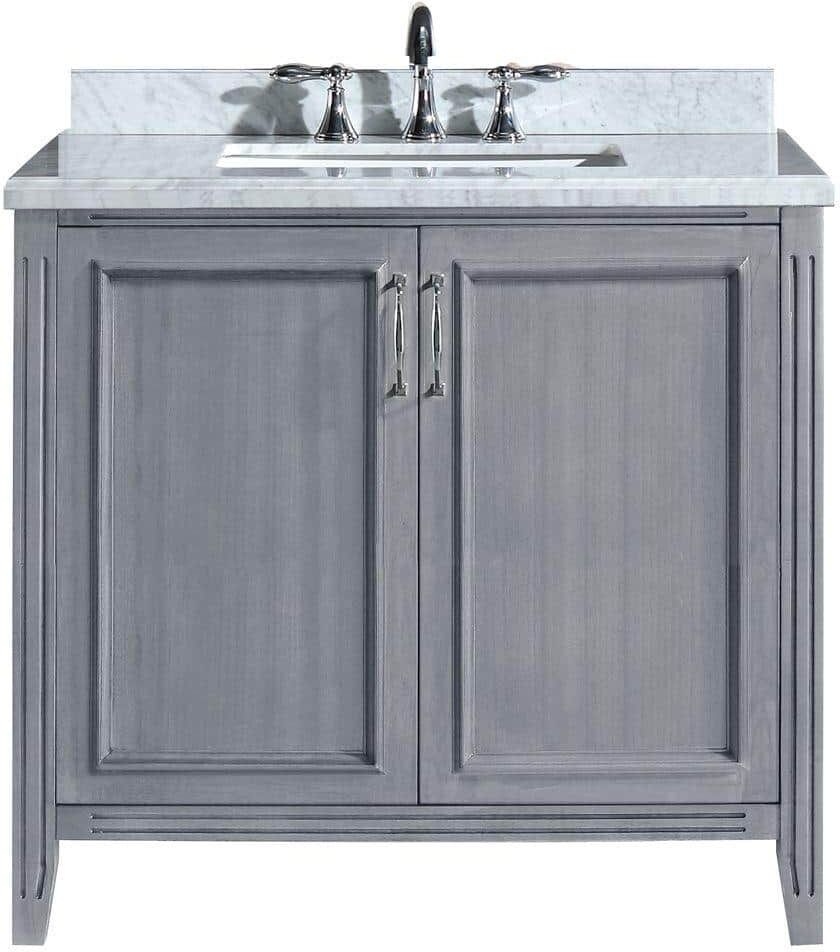 Home Decorators Collection Madison 36 in. Vanity in Gray with Marble Vanity Top in Carrara White