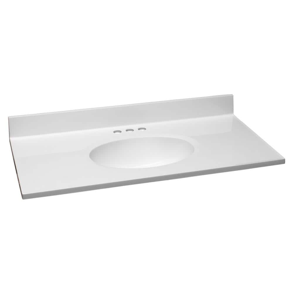 Design House 37 in. W x 19 in. D Cultured Marble Vanity Top in Solid White with Solid White Basin with 4 in. Faucet Spread
