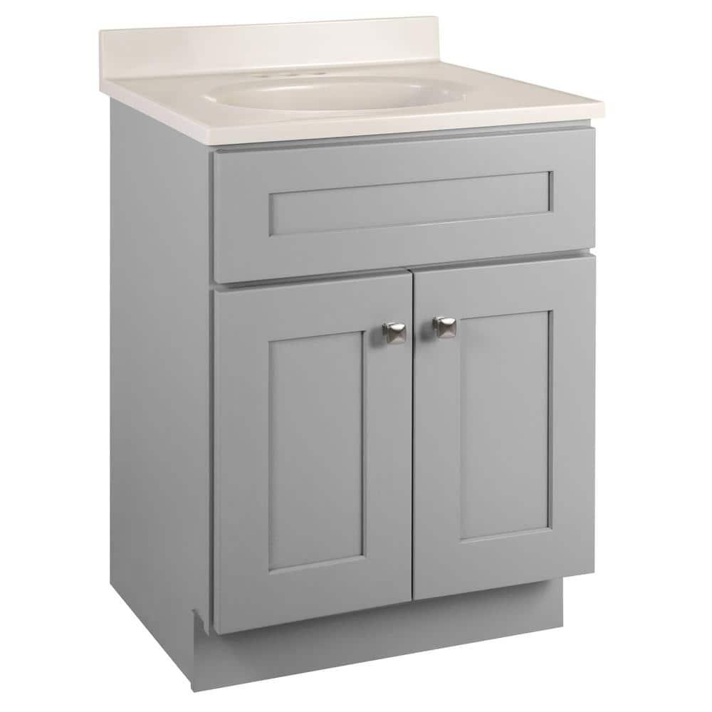 Design House Brookings Shaker RTA 25 in. W x 19 in. D x 35.63 in. H Bath Vanity in Gray with Ivory Swirl Cultured Marble Top