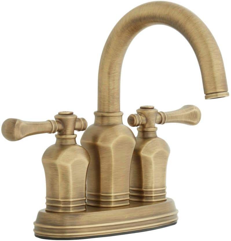 Glacier Bay Verdanza 4 in. Centerset 2-Handle High-Arc Bathroom Faucet in Antique Brass