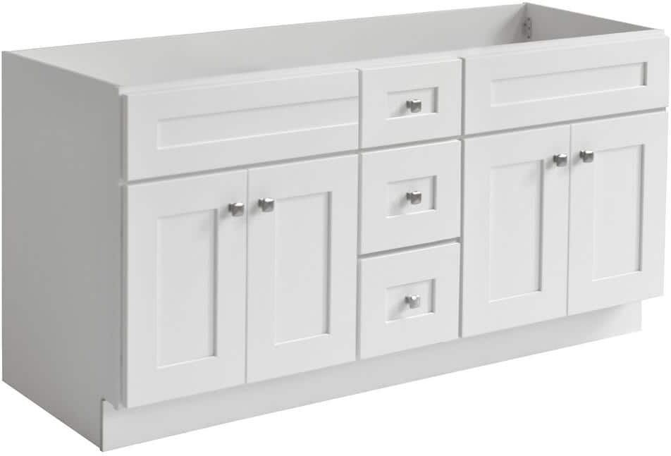 Design House Brookings RTA Plywood 60 in. W x 21 in. D x 31.5 in. H 4-Door 3-Drawer Shaker Bath Vanity Cabinet without Top in White