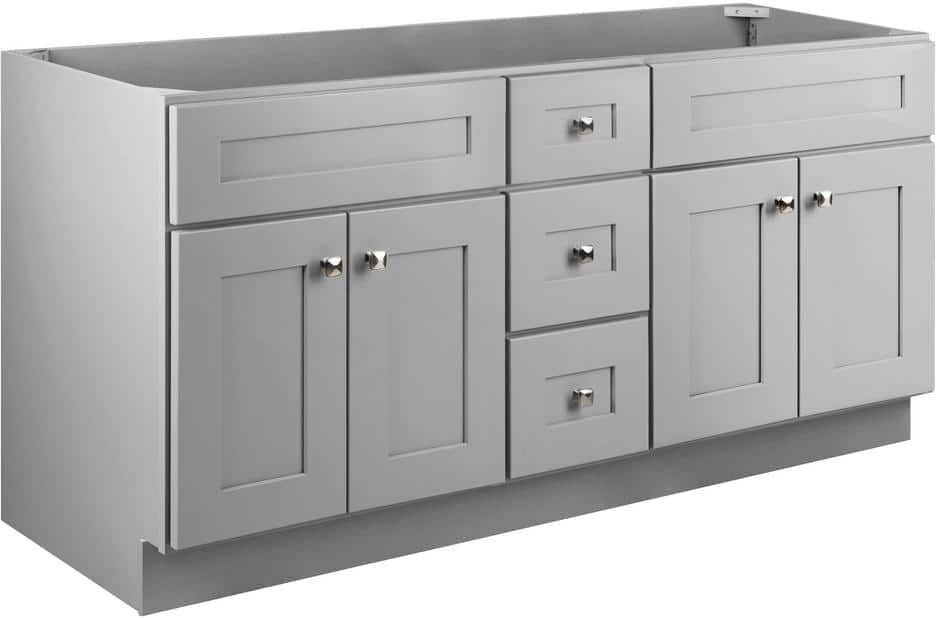 Design House Brookings RTA Plywood 60 in. W x 21 in. D x 31.5 in. H 4-Door 3-Drawer Shaker Bath Vanity Cabinet without Top in Gray