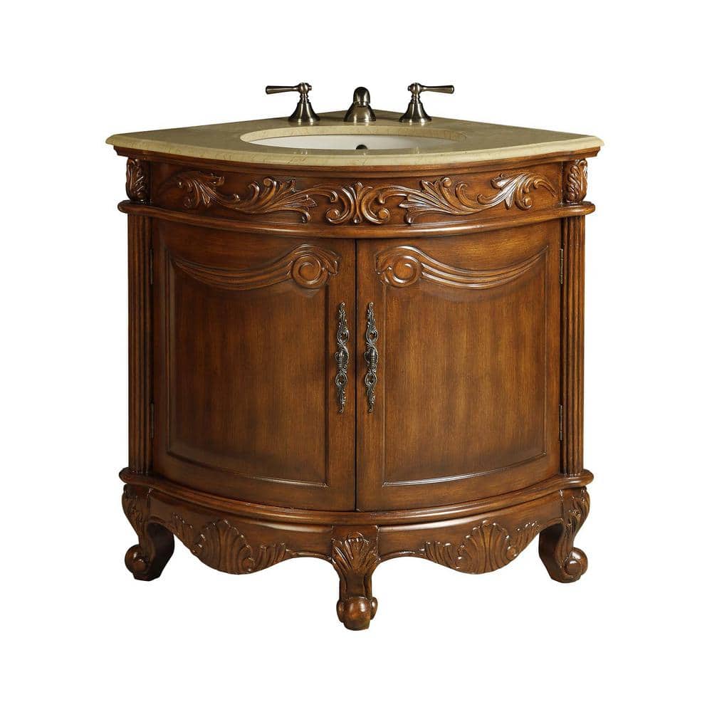 Benton Collection Bayview 24 in. W x 24 in D. x 34 in. H Cream marble Vanity Top in Brown with Bisque under mounted porcelain basin Vanity