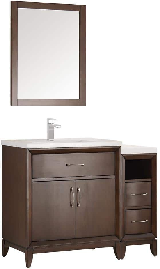 Fresca Cambridge 41 in. Vanity in Antique Coffee with Porcelain Vanity Top in White with White Ceramic Basin and Mirror