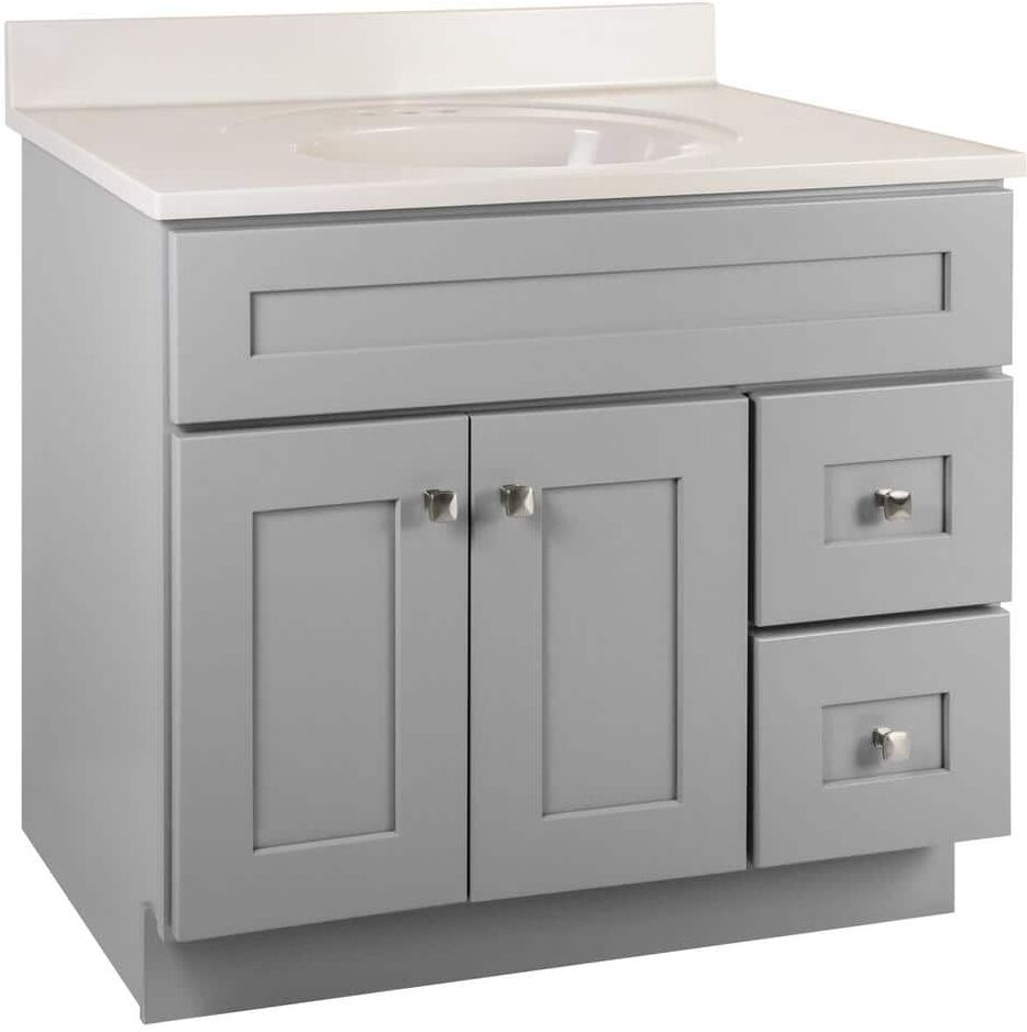 Design House Brookings Shaker RTA 37 in. W x 22 in. D x 36.31 in. H Bath Vanity in Gray with White on White Cultured Marble Top