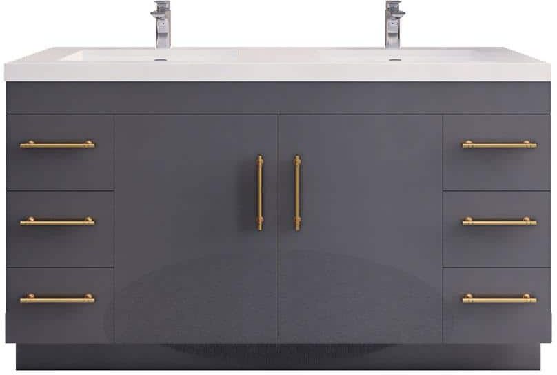 Moreno Bath Elsa 59.06 in. W x 19.50 in. D x 22.05 in. H Bathroom Vanity in High Gloss Gray with White Acrylic Top