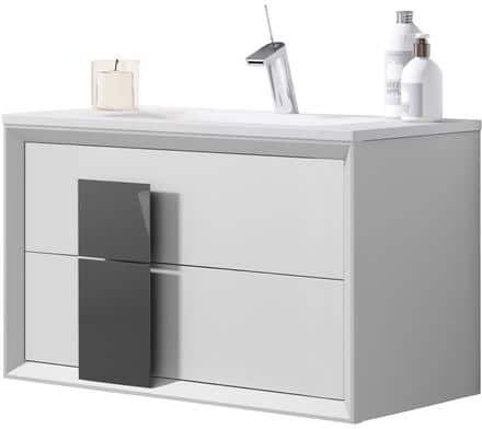 LUCENA BATH Cristal 32 in. W x 18 in. D Bath Vanity in White and Grey with Ceramic Vanity Top in White with White Basin and Sink