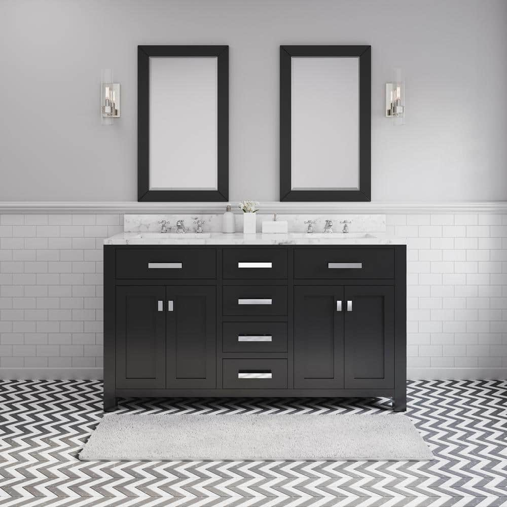 Water Creation 60 in. W x 21 in. D Vanity in Espresso with Marble Vanity Top in Carrara White and Chrome Faucets