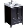 Fresca Oxford 24 in. Bath Vanity in Espresso with Quartz Stone Vanity Top in White with White Basin