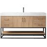 ROSWELL Alistair 60B in. W x 22 in. D x 33.9 in. H Single Sink Bath Vanity in North American Oak with White Grain Stone Top