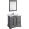 Fresca Windsor 36 in. W Traditional Bathroom Vanity in Gray Textured Quartz Stone Vanity Top in White with White Basin, Mirror