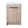 Quality Durable 24 in. W x 18 in. D x 35 in. H Freestanding Bath Vanity in Plain Light Oak with White Resin Sink Top