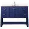 SUPREME WOOD Palisade 48 in. W x 22 in. D x 35.7 in. H Bath Vanity in Navy Blue with Quartz Vanity Top in White with White Basin