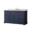 Wyndham Collection Avery 60 in. W x 22 in. D Bathroom Vanity in Dark Blue with Marble Vanity Top in White Carrara with White Basin