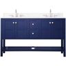 SUPREME WOOD Palisade 60 in. W x 22 in. D x 35.7 in. H Bath Vanity in Navy Blue with Quartz Vanity Top in White with White Basin