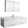 Fresca Lucera 60 in. W Wall Hung Vanity in White with Quartz Stone Vanity Top in White with White Basin and Medicine Cabinet