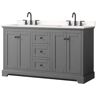 Wyndham Collection Avery 60 in. W x 22 in. D x 35 in. H Double Bath Vanity in Dark Gray with White Quartz Top