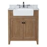 Ari Kitchen and Bath Sally 30 in. Single Bath Vanity in Ash Brown with Marble Vanity Top in Carrara White with Farmhouse basin