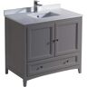 Fresca Oxford 36 in. Traditional Bathroom Vanity in Gray with Quartz Stone Vanity Top in White with White Basin