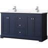 Wyndham Collection Avery 60 in. W x 22 in. D x 35 in. H Double Bath Vanity in Dark Blue with White Cultured Marble Top