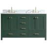 SUPREME WOOD Eileen 60in.W X22in.DX35.4 in.H Bathroom Vanity in Green with Marble Stone Vanity Top in White with Double White Sink