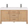 ROSWELL León 60 in.W x 22 in.D x 34 in.H Double Sink Bath Vanity in Fir Wood Brown with White Composite Stone Top