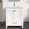 HOMEVY STUDIO Anneliese 30 in. W x 21 in. D x 35 in. H Single Sink Freestanding Bath Vanity in Matte White with Carrara Marble Top