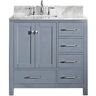 Virtu USA Caroline Avenue 36 in. W Bath Vanity in Gray with Marble Vanity Top in White with Square Basin