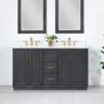 Altair Gazsi 60 in. W x 22 in. D x 34 in. H Bath Vanity in Brown Oak with Grain White Composite Stone Top