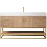 ROSWELL Alistair 60 in. W x 22 in. D x 33.9 in. H Single Sink Bath Vanity in North American Oak with White Grain Stone Top