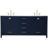 Timeless Home Erin 72 in. W x 22 in. D x 34 in. H Double Bathroom Vanity in Blue with Calacatta Engineered Stone