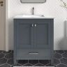 HOMEVY STUDIO Anneliese 30 in. W x 21 in. D x 35 in. H Single Sink Freestanding Bath Vanity in Charcoal Gray with White Quartz Top