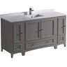 Fresca Oxford 60 in. Traditional Bathroom Vanity in Gray with Quartz Stone Vanity Top in White with White Basin and Mirror