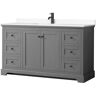 Wyndham Collection Avery 60 in. W x 22 in. D x 35 in. H Single Bath Vanity in Dark Gray with White Cultured Marble Top